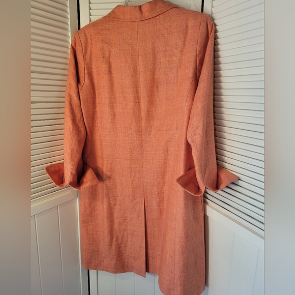 Vintage David N Bright Peach Linen And Silk Blend Long Sleeve Coat SZ8M - Picture 4 of 10